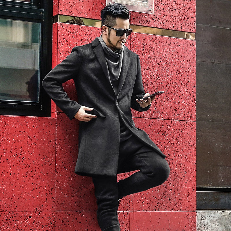 Bold Black British Style Black Long Cashmere Woolen Men Overcoat - FanFreakz