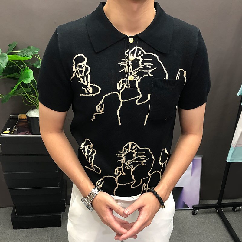 Cartoon Graphic Knitted Polo Shirt