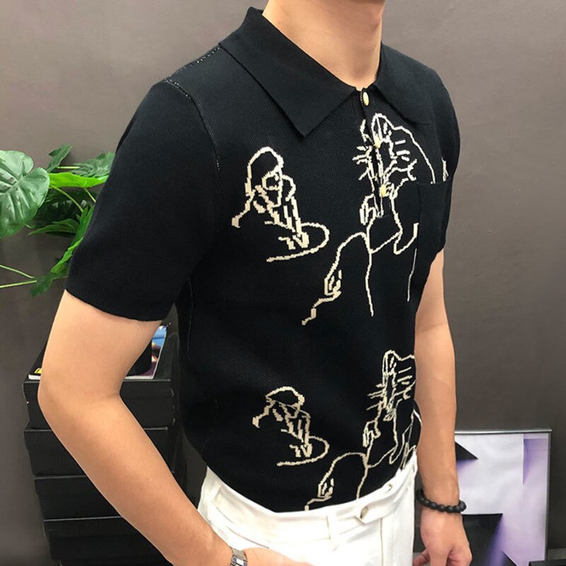 Cartoon Graphic Knitted Polo Shirt