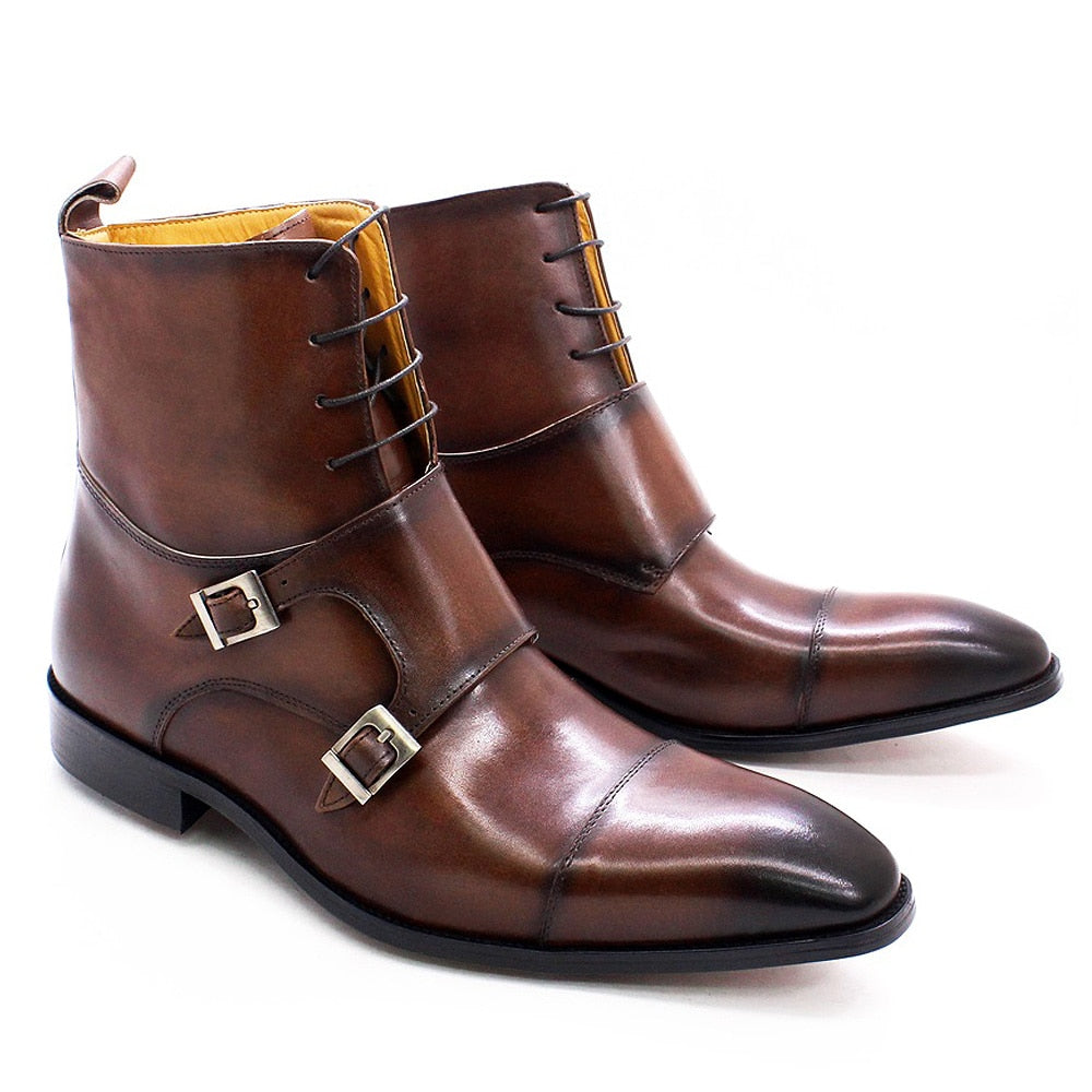 British Style Buckle Strap Genuine Leather Boots