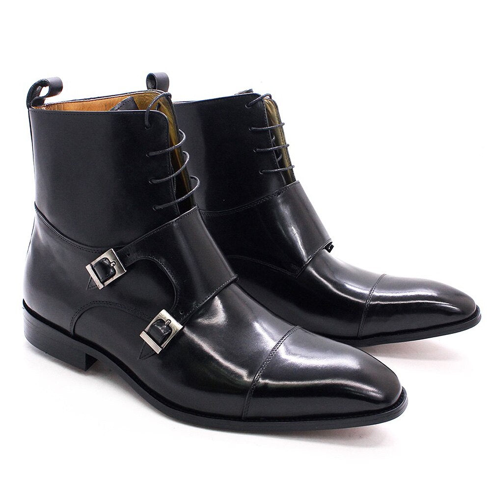 British Style Buckle Strap Genuine Leather Boots