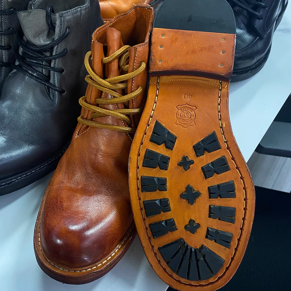 Lace-Up Leather Motorcycle Boots