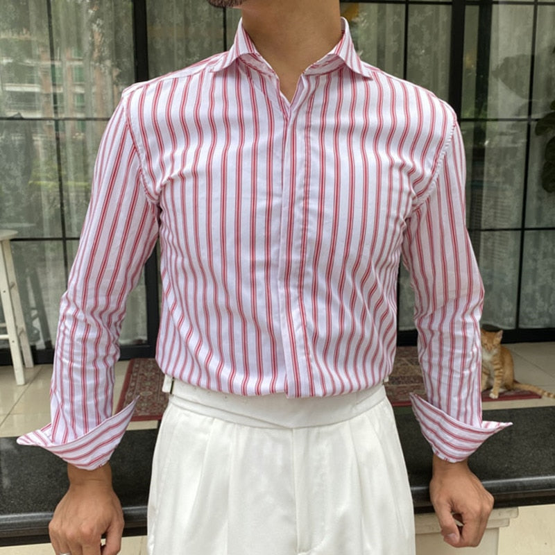 White Based Vertical Stripes Casual Dress Shirt