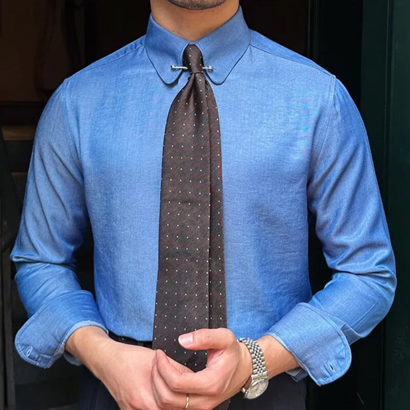 Casual Solid Blue Long Sleeve Shirt