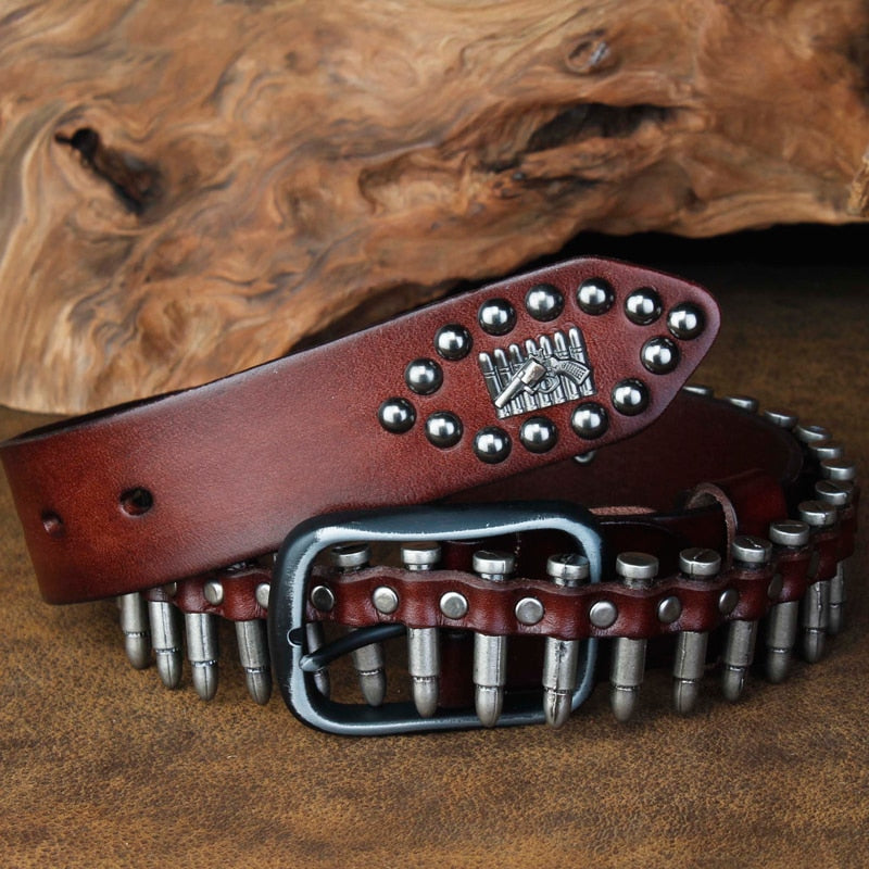 Bullets and Studs Decorated Leather Belt