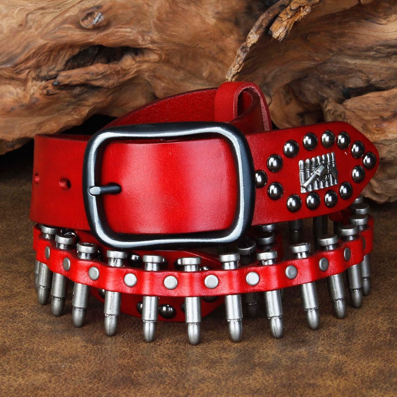 Bullets and Studs Decorated Leather Belt