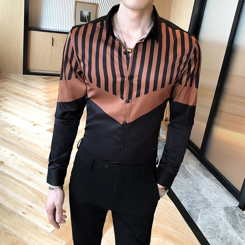 Classy Striped Two Tone Color Long Sleeve Shirt