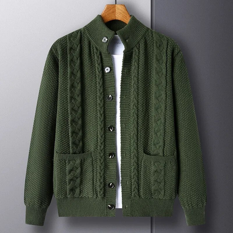 Thick Coarse Wool Polyester Cardigan