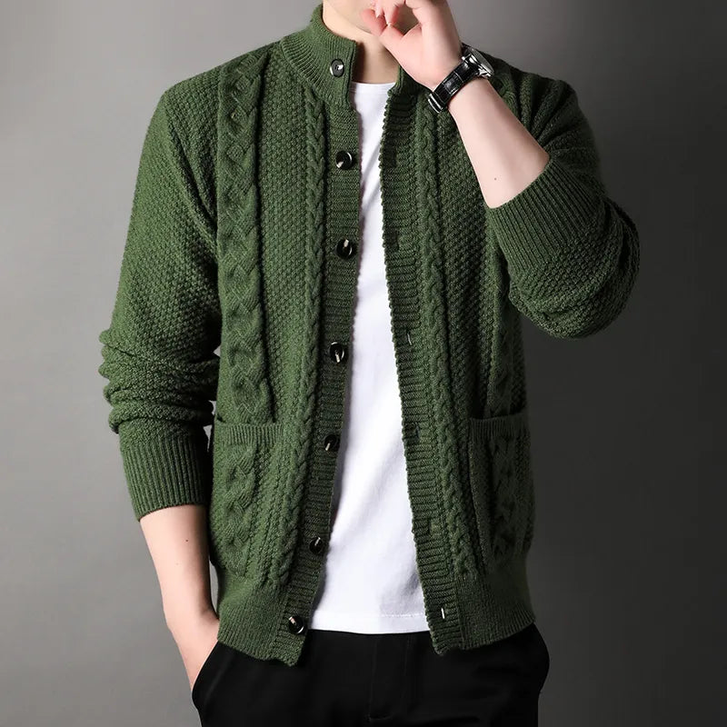 Thick Coarse Wool Polyester Cardigan