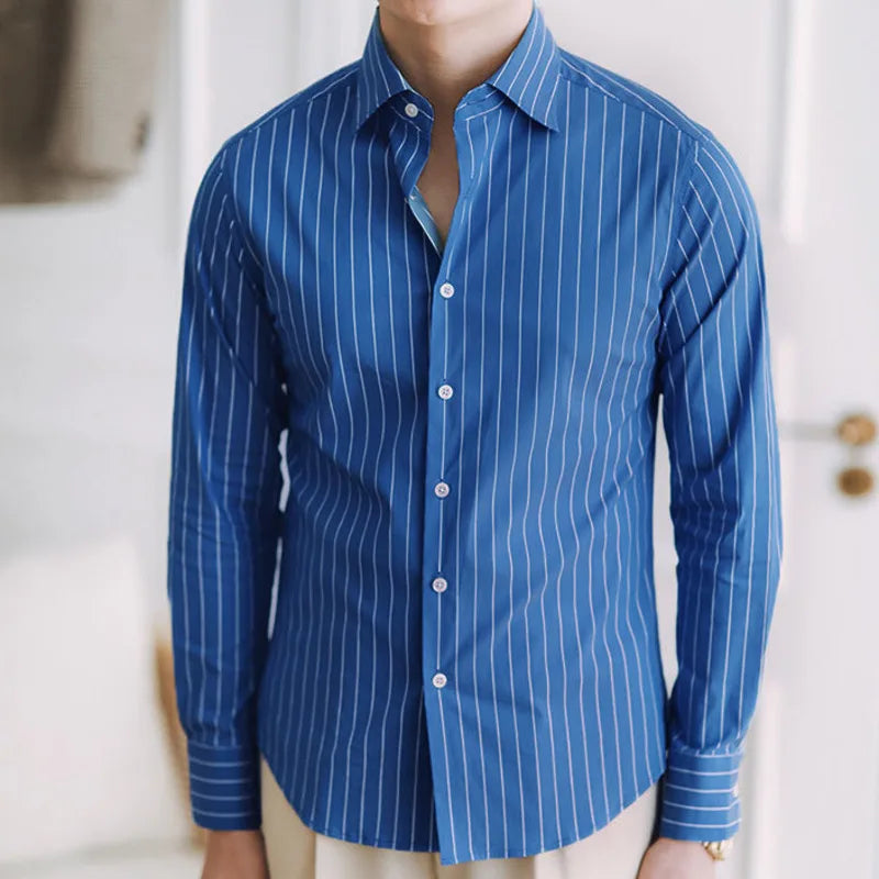 Casual Blue Stripe Long Sleeved Shirt