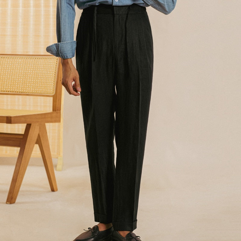 Casual Elastic Waist Linen Trousers