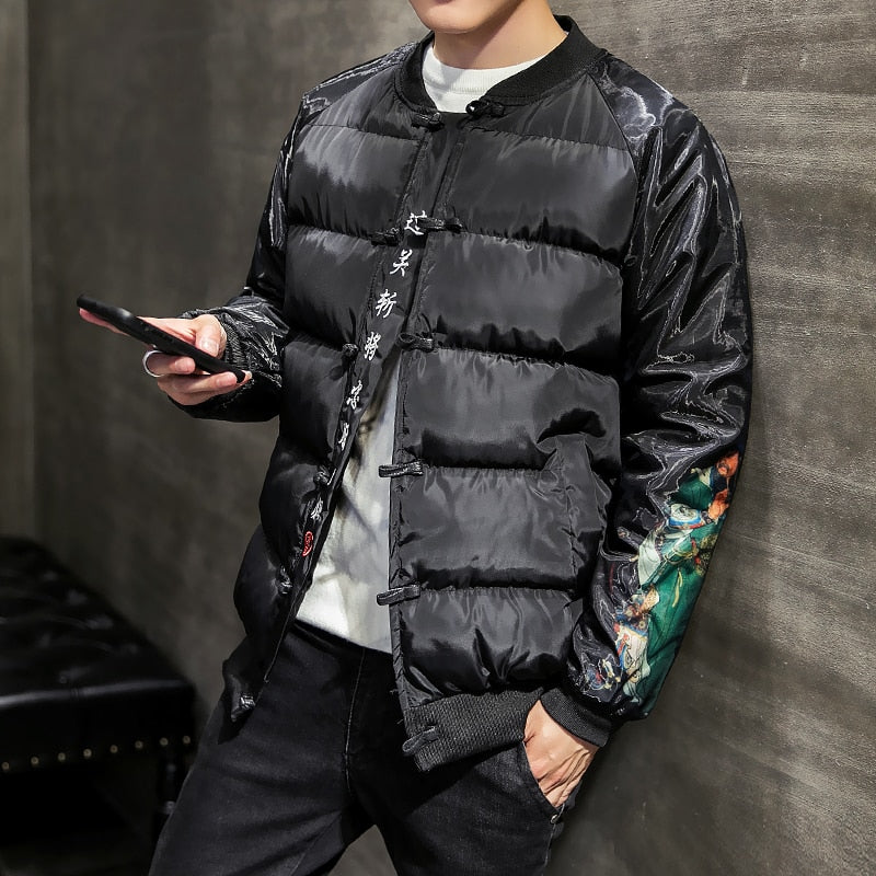 Black Casual Padded Chinese Style Men Jacket