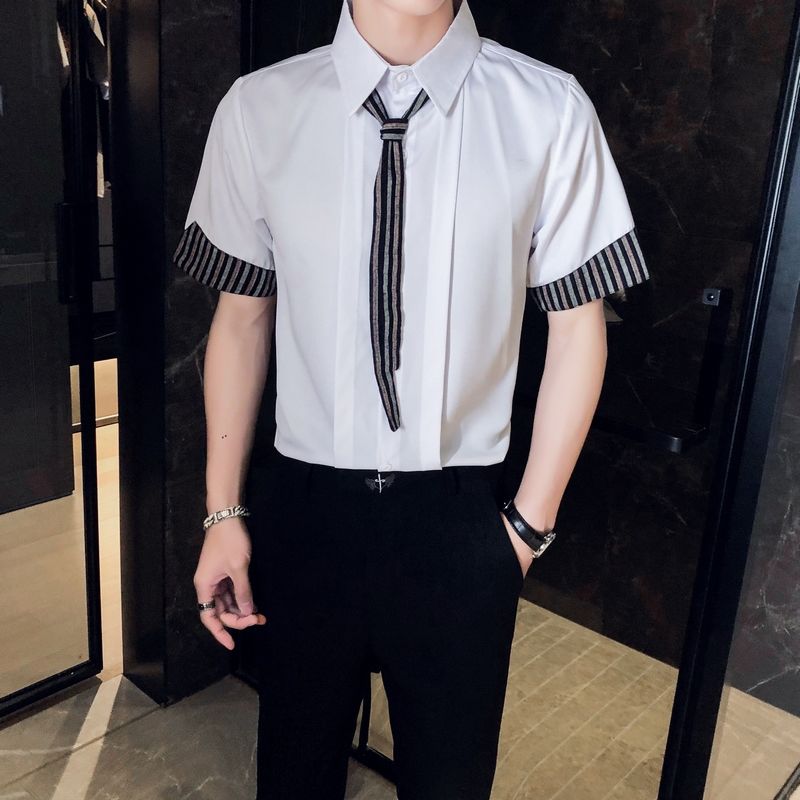 Vertical Lines With Tie Short Sleeve Shirt