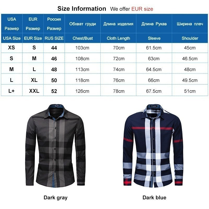 Casual Vertical Plaid Men Slim Fit Shirt