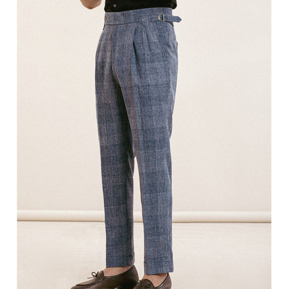 Subtle Plaid Pattern Slim Fit Pants