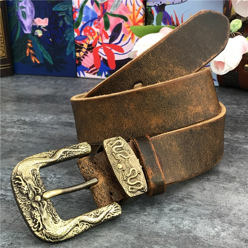 Chinese Dragon Buckle Decorated Cowboy Brass Belt