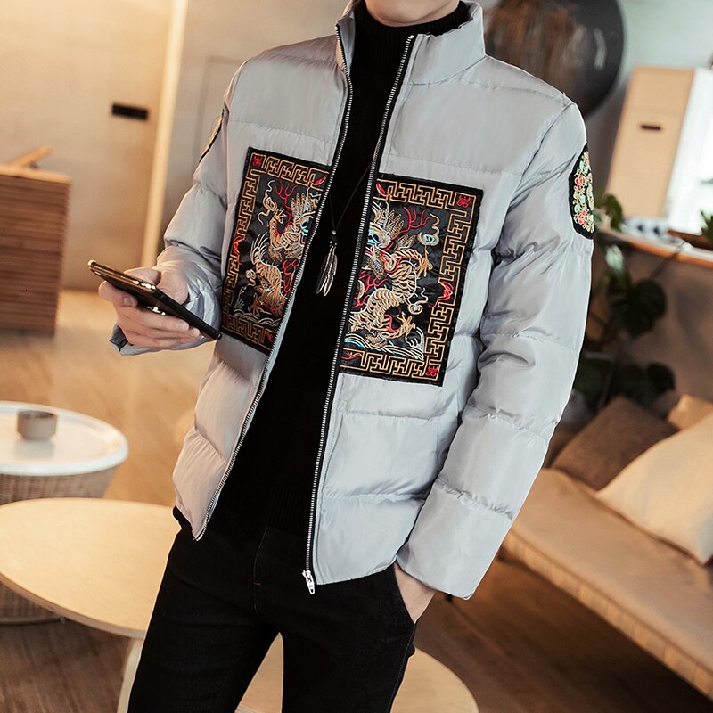 Chinese Style Embroidery Stand Collar Casual Design Men Jacket