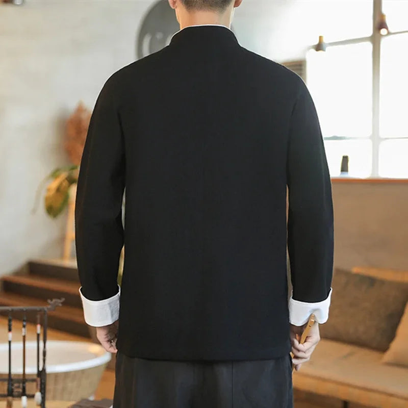 Embroidery Long Sleeve Chinese Style Shirt