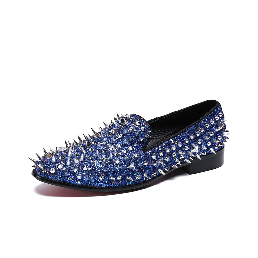 Blue Blink Full Rivets Spikes Casual Men Loafers Shoes