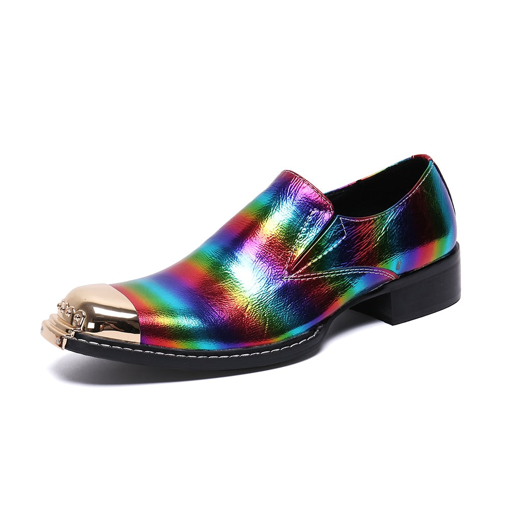 Square Toe Black Rainbow Formal Prom Style Men Loafers Shoes