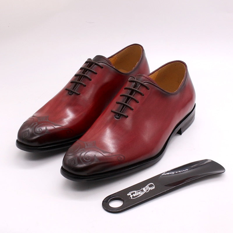 Red Luxury Oxford Leather Hand Painted Men Shoes