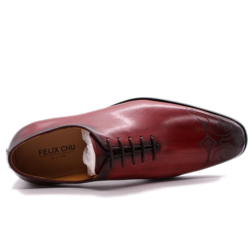 Red Luxury Oxford Leather Hand Painted Men Shoes