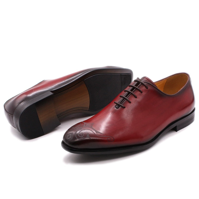 Red Luxury Oxford Leather Hand Painted Men Shoes