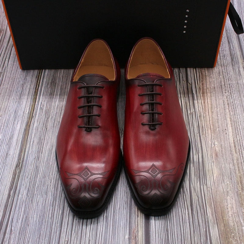 Red Luxury Oxford Leather Hand Painted Men Shoes