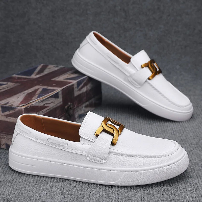 Classic Solid Color Buckle Slip On Loafers