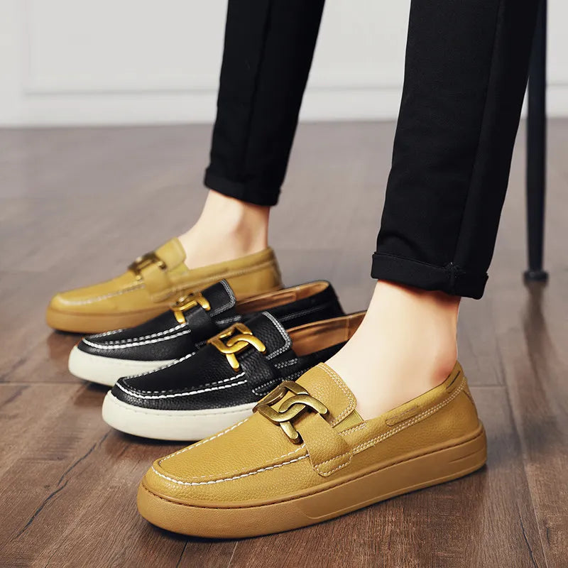 Classic Solid Color Buckle Slip On Loafers