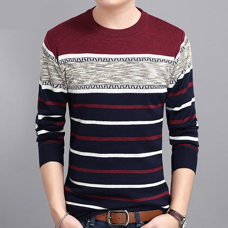 Multi-Color Striped O-Neck Sweater