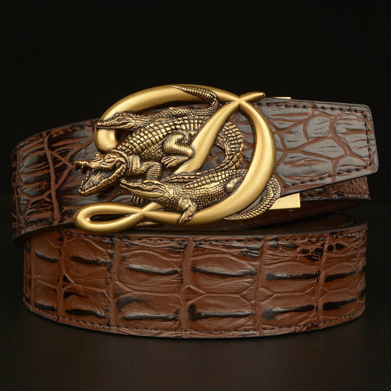 D Letter and Crocodile Buckle Leather Belt