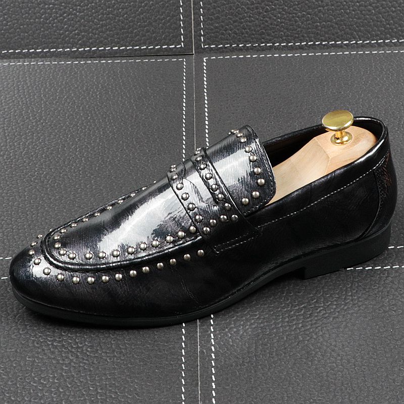 Shine Casual Slip On Pointed Toe with Rivets Men Loafers Shoes