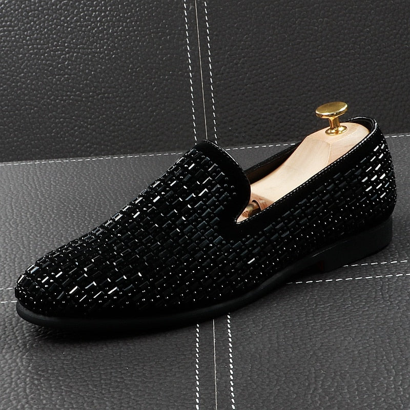 Crystal Black Luxury Party Style Men Shoes