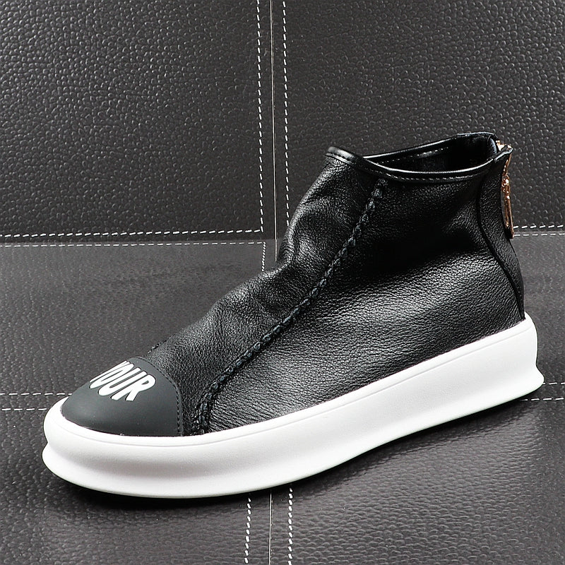 Leather Youth High Top Zipper Leisure Style Men Sneaker