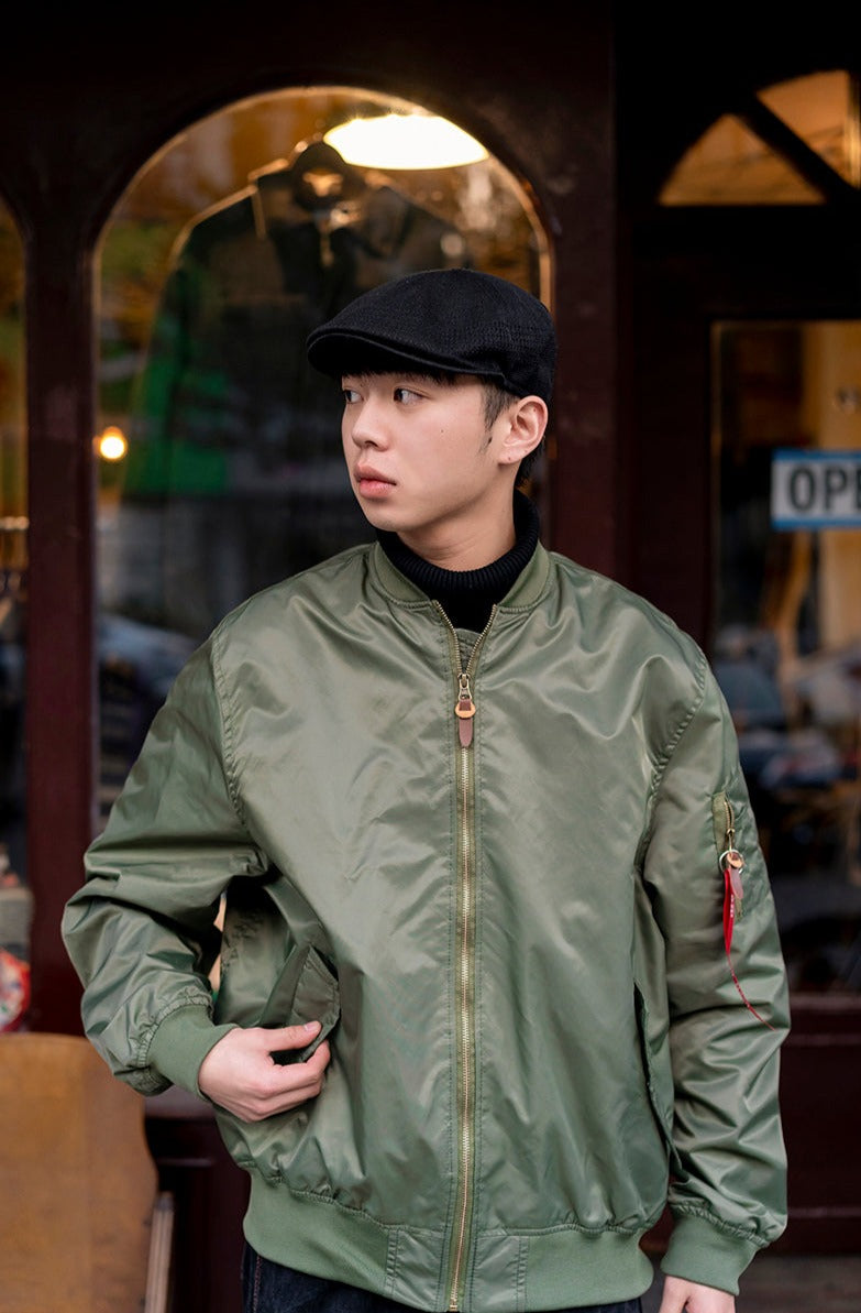 Loose Solid Nylon Varsity Baseball Jacket