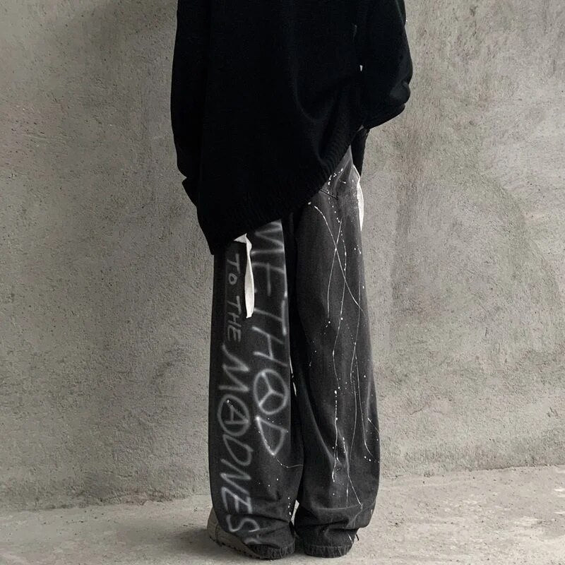 Black Patchwork Loose Denim Pants