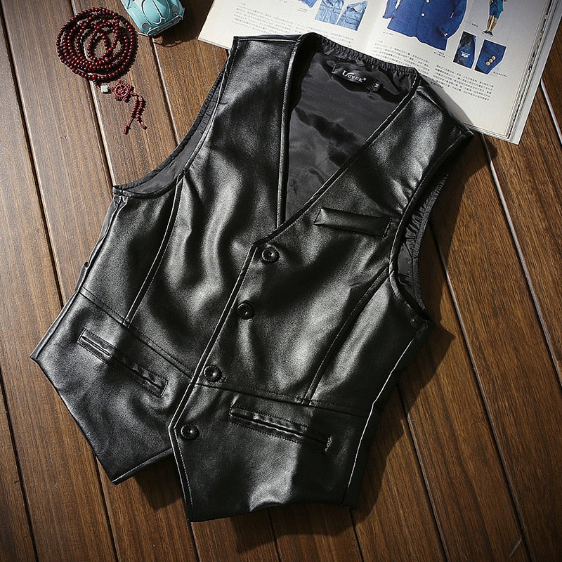 Solid Color Faux Leather Vest