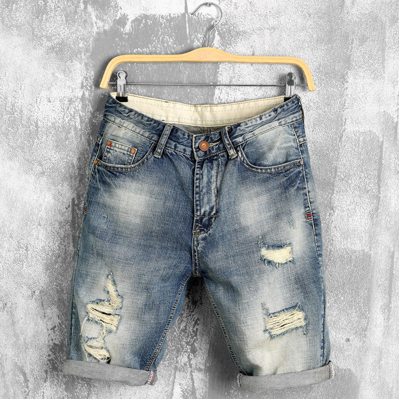 Ripped Destroyed Skate Style Men Bermuda Short Jeans