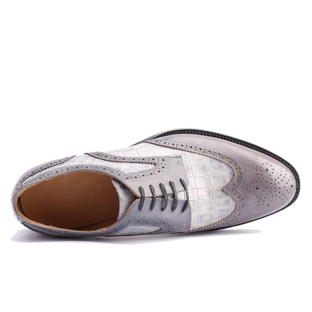 Two Tone Patterned Men Leather Derby Shoes