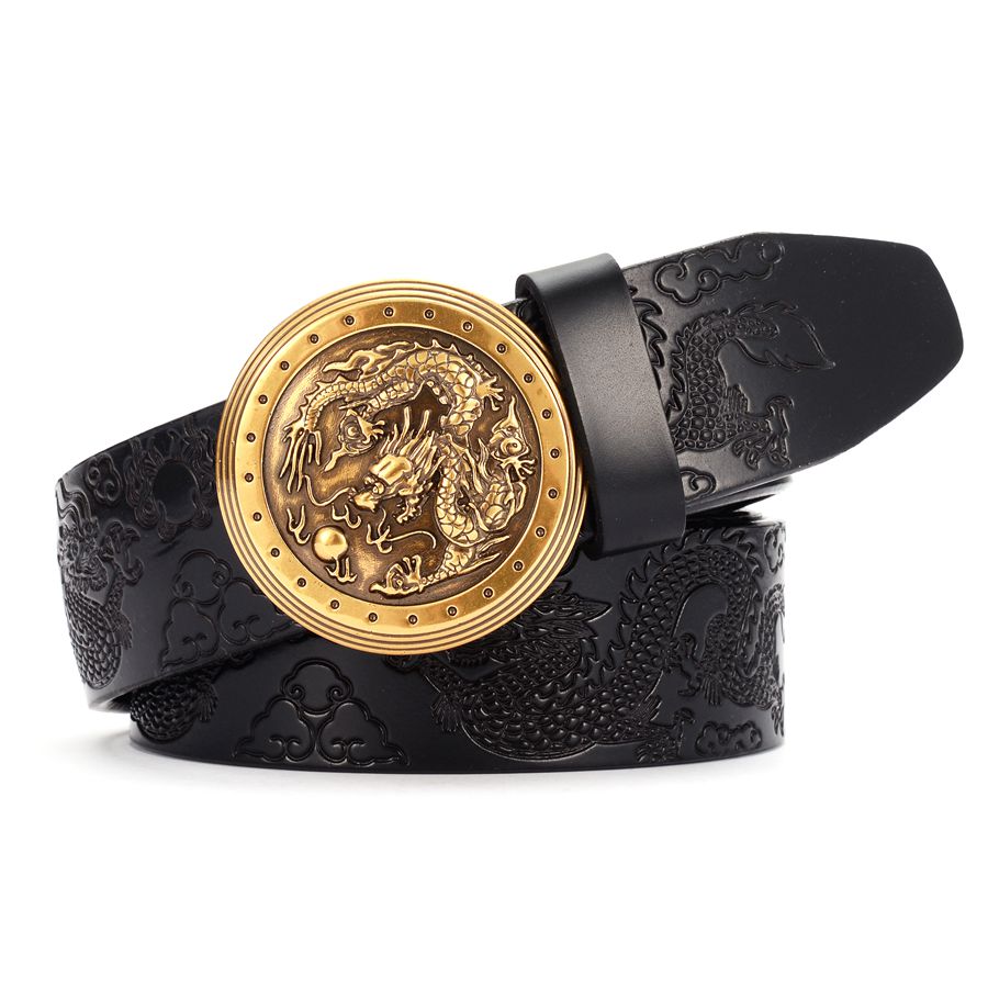 Dragon Pattern Round Buckle Leather Belt