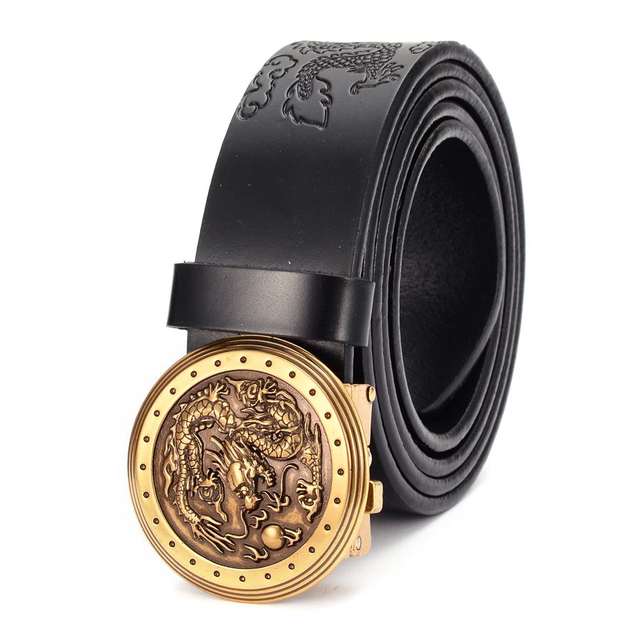 Dragon Pattern Round Buckle Leather Belt