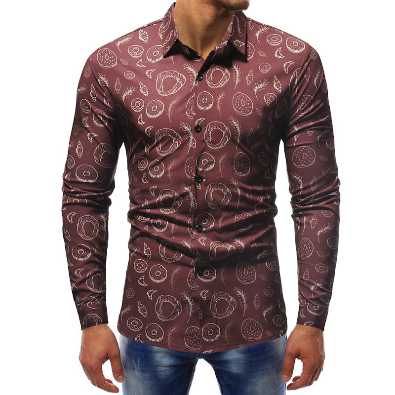 Donut Pattern Print Men Slim Fit Long Sleeves Shirt - FanFreakz