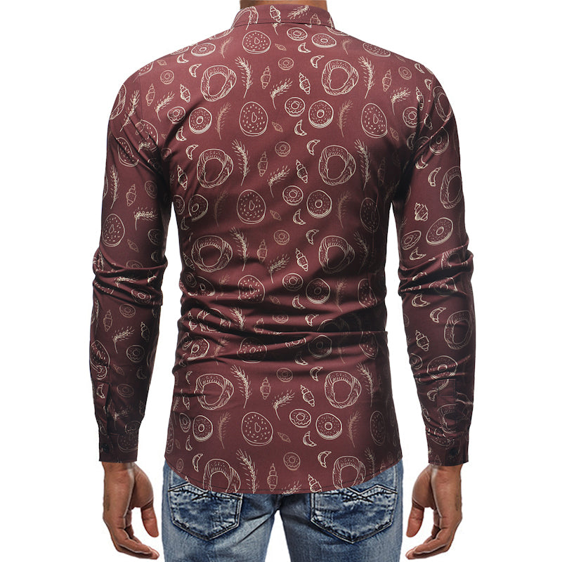 Donut Pattern Print Men Slim Fit Long Sleeves Shirt - FanFreakz