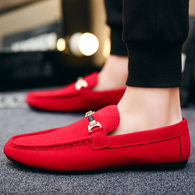 Faux Suede Slip On Casual with Chain Moccasin Soft Style Men Loafers Shoes