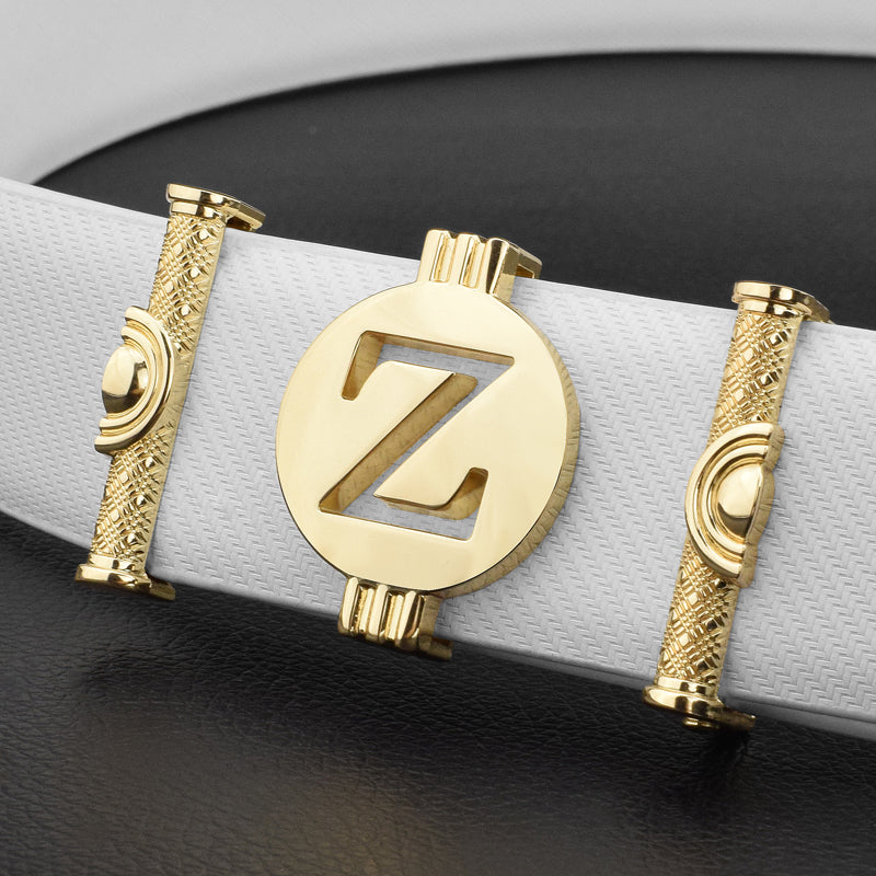 Letter Z Round Metal Buckle Men Leather Belt