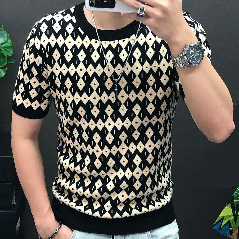 Diamond Contrast Knit T-Shirt