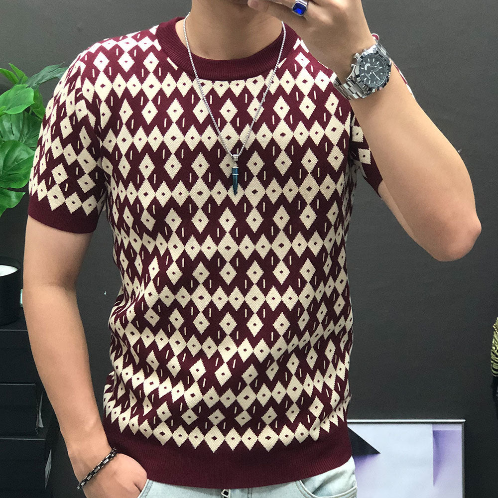 Diamond Contrast Knit T-Shirt