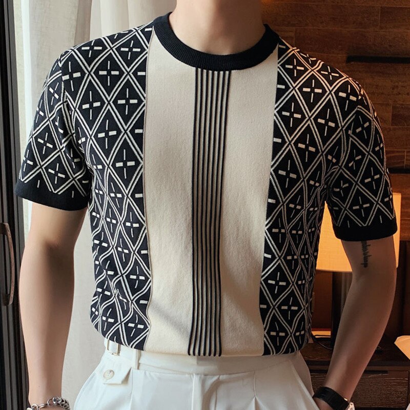 Diamond Plus Pattern Knitted T-Shirt