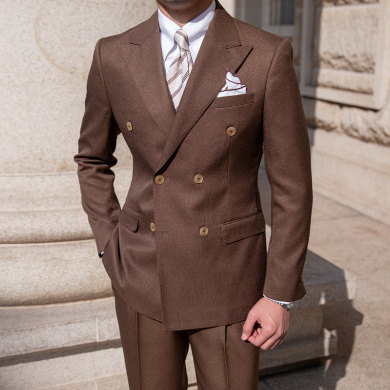 Solid Double Breasted Formal Suit